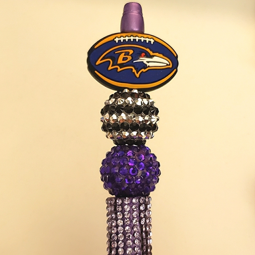 Handmade Rhinestone Baltimore Ravens Football Beaded Silicone Focal Bead Pen